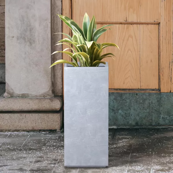 Kante 19.7" H Tall Rectangular Concrete Planter, Modern Square Diameter Plant Pot with Drainage Hole and Rubber Plug for Indoor Outdoor Home Patio Garden, Charcoal
