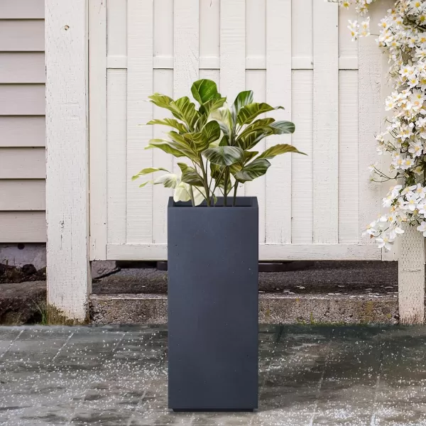 Kante 19.7" H Tall Rectangular Concrete Planter, Modern Square Diameter Plant Pot with Drainage Hole and Rubber Plug for Indoor Outdoor Home Patio Garden, Charcoal