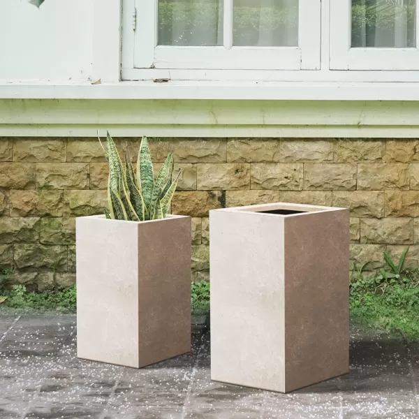 Kante 19.7" H Tall Rectangular Concrete Planter, Modern Square Diameter Plant Pot with Drainage Hole and Rubber Plug for Indoor Outdoor Home Patio Garden, Charcoal