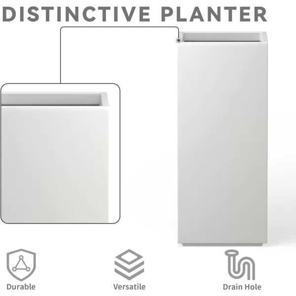 Kante 19.7" H Tall Rectangular Concrete Planter, Modern Square Diameter Plant Pot with Drainage Hole and Rubber Plug for Indoor Outdoor Home Patio Garden, Charcoal