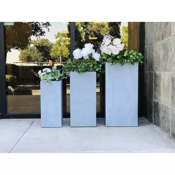 Kante 19.7" H Tall Rectangular Concrete Planter, Modern Square Diameter Plant Pot with Drainage Hole and Rubber Plug for Indoor Outdoor Home Patio Garden, Charcoal
