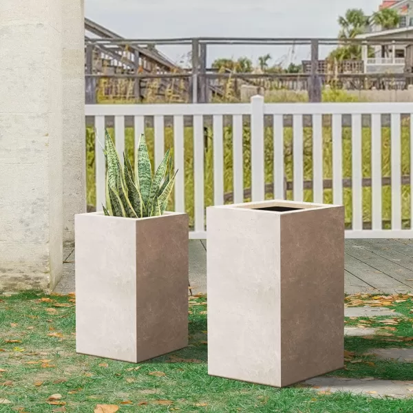Kante 19.7" H Tall Rectangular Concrete Planter, Modern Square Diameter Plant Pot with Drainage Hole and Rubber Plug for Indoor Outdoor Home Patio Garden, Charcoal
