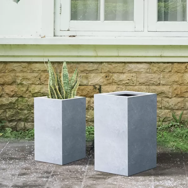 Kante 19.7" H Tall Rectangular Concrete Planter, Modern Square Diameter Plant Pot with Drainage Hole and Rubber Plug for Indoor Outdoor Home Patio Garden, Charcoal