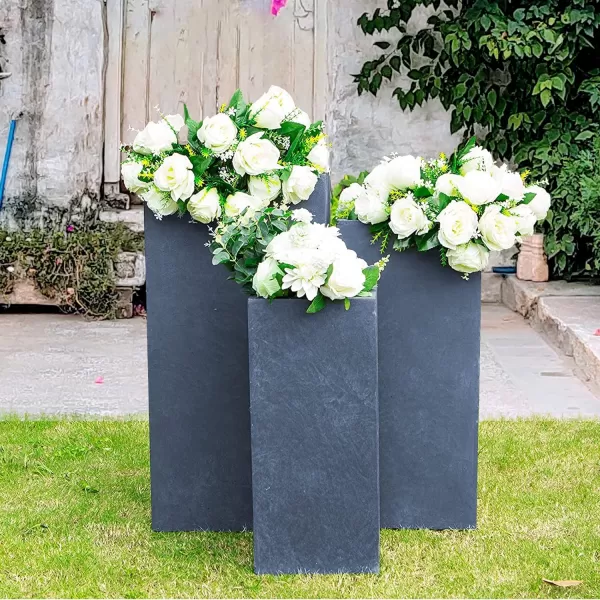 Kante 19.7" H Tall Rectangular Concrete Planter, Modern Square Diameter Plant Pot with Drainage Hole and Rubber Plug for Indoor Outdoor Home Patio Garden, Charcoal