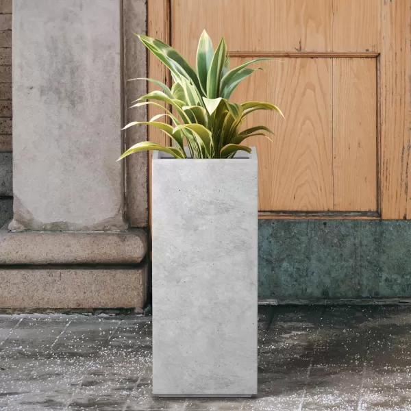 Kante 19.7" H Tall Rectangular Concrete Planter, Modern Square Diameter Plant Pot with Drainage Hole and Rubber Plug for Indoor Outdoor Home Patio Garden, Charcoal