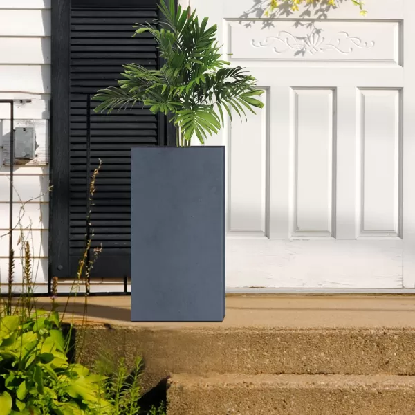 Kante 19.7" H Tall Rectangular Concrete Planter, Modern Square Diameter Plant Pot with Drainage Hole and Rubber Plug for Indoor Outdoor Home Patio Garden, Charcoal