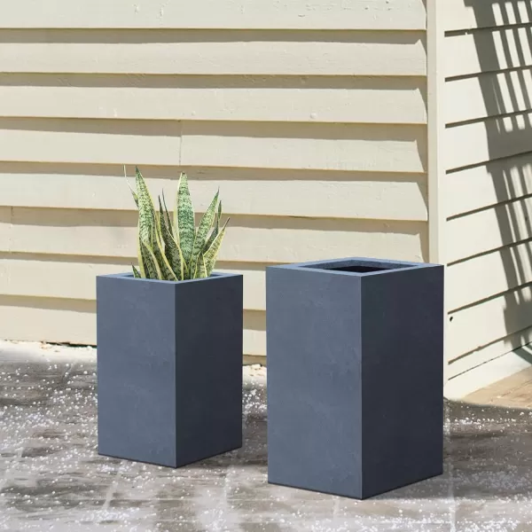 Kante 19.7" H Tall Rectangular Concrete Planter, Modern Square Diameter Plant Pot with Drainage Hole and Rubber Plug for Indoor Outdoor Home Patio Garden, Charcoal