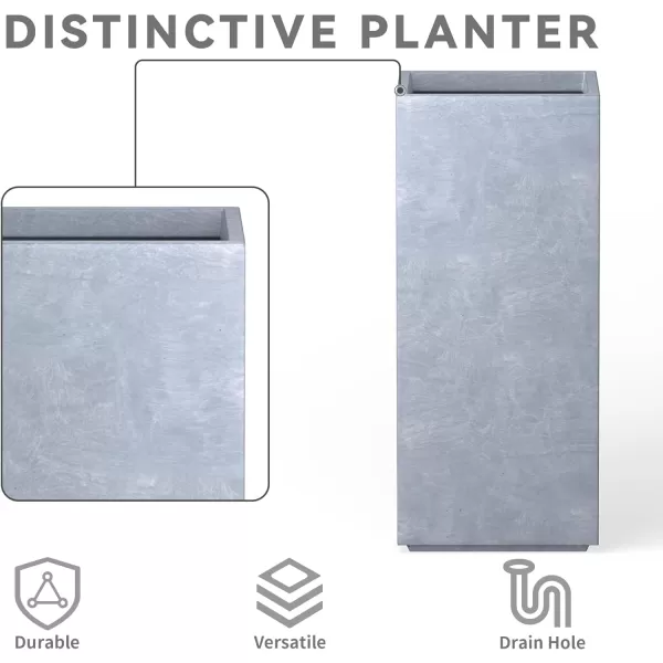 Kante 19.7" H Tall Rectangular Concrete Planter, Modern Square Diameter Plant Pot with Drainage Hole and Rubber Plug for Indoor Outdoor Home Patio Garden, Charcoal