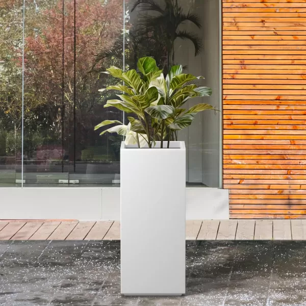 Kante 19.7" H Tall Rectangular Concrete Planter, Modern Square Diameter Plant Pot with Drainage Hole and Rubber Plug for Indoor Outdoor Home Patio Garden, Charcoal