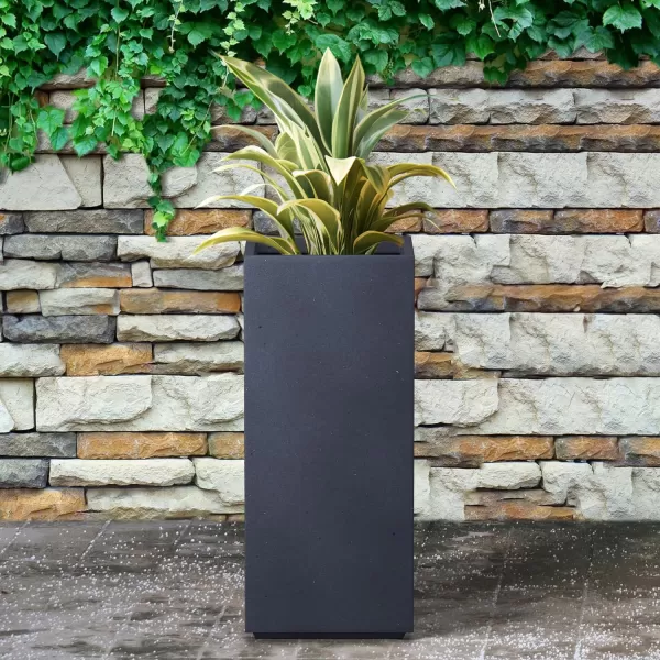 Kante 19.7" H Tall Rectangular Concrete Planter, Modern Square Diameter Plant Pot with Drainage Hole and Rubber Plug for Indoor Outdoor Home Patio Garden, Charcoal