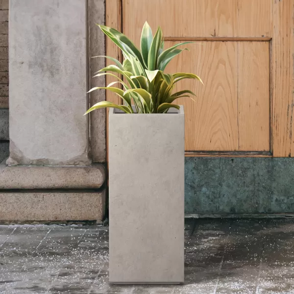 Kante 19.7" H Tall Rectangular Concrete Planter, Modern Square Diameter Plant Pot with Drainage Hole and Rubber Plug for Indoor Outdoor Home Patio Garden, Charcoal