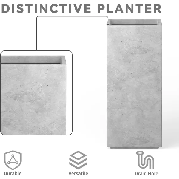 Kante 19.7" H Tall Rectangular Concrete Planter, Modern Square Diameter Plant Pot with Drainage Hole and Rubber Plug for Indoor Outdoor Home Patio Garden, Charcoal