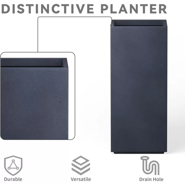 Kante 19.7" H Tall Rectangular Concrete Planter, Modern Square Diameter Plant Pot with Drainage Hole and Rubber Plug for Indoor Outdoor Home Patio Garden, Charcoal