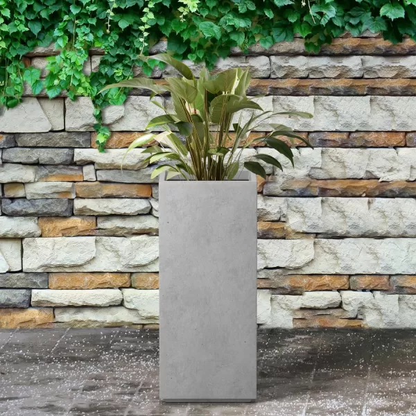 Kante 19.7" H Tall Rectangular Concrete Planter, Modern Square Diameter Plant Pot with Drainage Hole and Rubber Plug for Indoor Outdoor Home Patio Garden, Charcoal