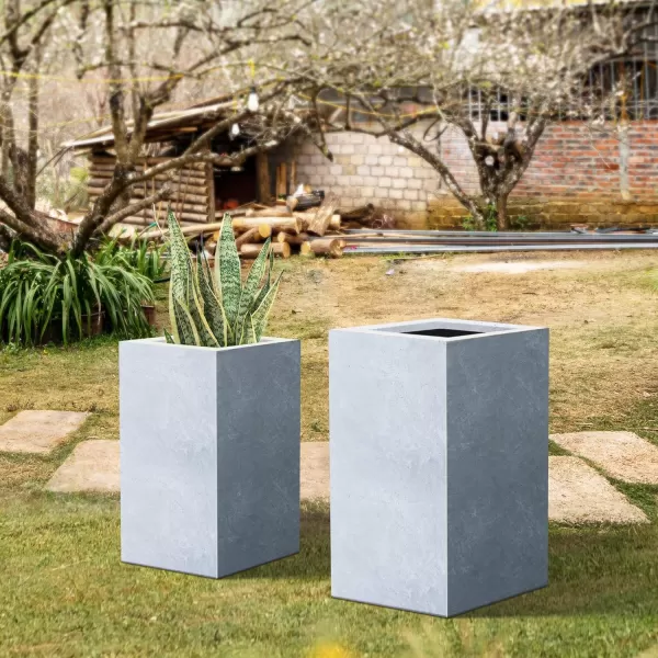 Kante 19.7" H Tall Rectangular Concrete Planter, Modern Square Diameter Plant Pot with Drainage Hole and Rubber Plug for Indoor Outdoor Home Patio Garden, Charcoal