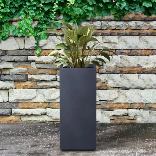 Kante 19.7" H Tall Rectangular Concrete Planter, Modern Square Diameter Plant Pot with Drainage Hole and Rubber Plug for Indoor Outdoor Home Patio Garden, Charcoal