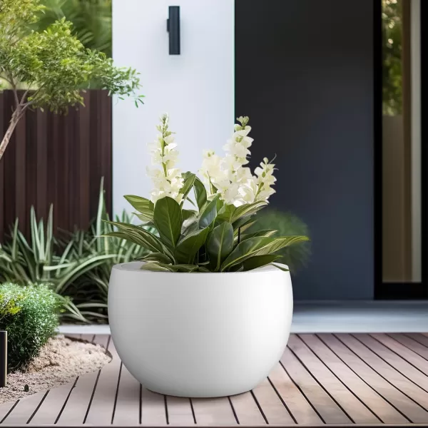 Kante 19.9",15.7",11.8" Dia Round Concrete Planter Set of 3, Outdoor/Indoor Large Bowl Plant Pots with Drainage Hole and Rubber Plug for Garden Patio Balcony Home, Pure White