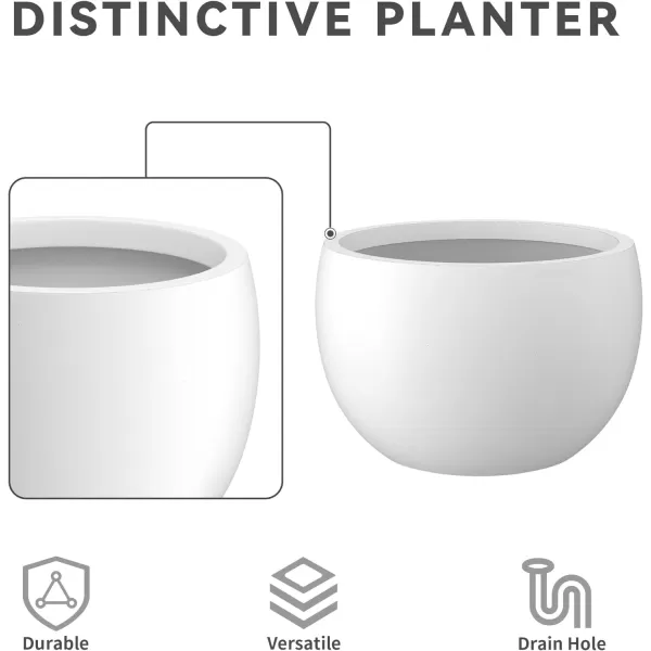 Kante 19.9",15.7",11.8" Dia Round Concrete Planter Set of 3, Outdoor/Indoor Large Bowl Plant Pots with Drainage Hole and Rubber Plug for Garden Patio Balcony Home, Pure White