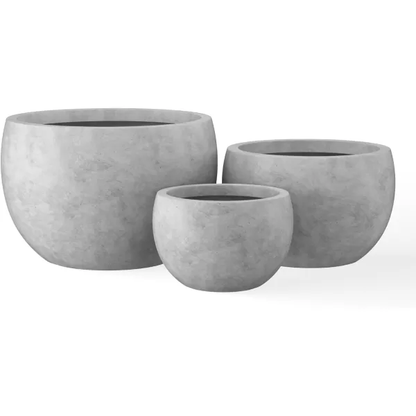 Kante 19.9",15.7",11.8" Dia Round Concrete Planter Set of 3, Outdoor/Indoor Large Bowl Plant Pots with Drainage Hole and Rubber Plug for Garden Patio Balcony Home, Pure White