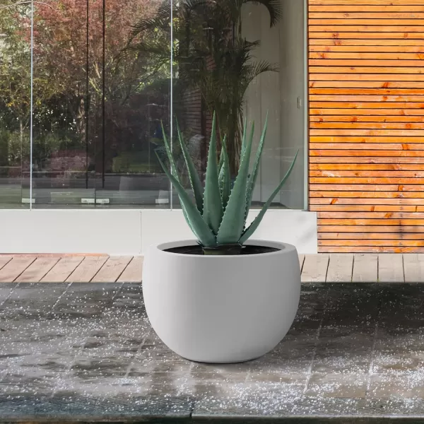 Kante 19.9",15.7",11.8" Dia Round Concrete Planter Set of 3, Outdoor/Indoor Large Bowl Plant Pots with Drainage Hole and Rubber Plug for Garden Patio Balcony Home, Pure White