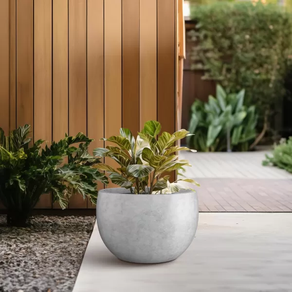 Kante 19.9",15.7",11.8" Dia Round Concrete Planter Set of 3, Outdoor/Indoor Large Bowl Plant Pots with Drainage Hole and Rubber Plug for Garden Patio Balcony Home, Pure White
