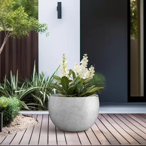 Kante 19.9",15.7",11.8" Dia Round Concrete Planter Set of 3, Outdoor/Indoor Large Bowl Plant Pots with Drainage Hole and Rubber Plug for Garden Patio Balcony Home, Pure White
