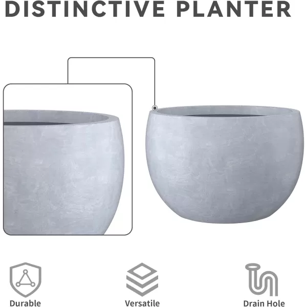 Kante 19.9",15.7",11.8" Dia Round Concrete Planter Set of 3, Outdoor/Indoor Large Bowl Plant Pots with Drainage Hole and Rubber Plug for Garden Patio Balcony Home, Pure White