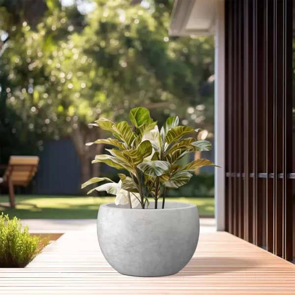 Kante 19.9",15.7",11.8" Dia Round Concrete Planter Set of 3, Outdoor/Indoor Large Bowl Plant Pots with Drainage Hole and Rubber Plug for Garden Patio Balcony Home, Pure White
