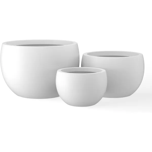 Kante 19.9",15.7",11.8" Dia Round Concrete Planter Set of 3, Outdoor/Indoor Large Bowl Plant Pots with Drainage Hole and Rubber Plug for Garden Patio Balcony Home, Pure White