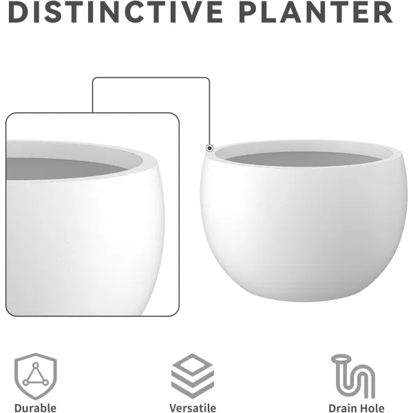 Kante 19.9",15.7",11.8" Dia Round Concrete Planter Set of 3, Outdoor/Indoor Large Bowl Plant Pots with Drainage Hole and Rubber Plug for Garden Patio Balcony Home, Pure White