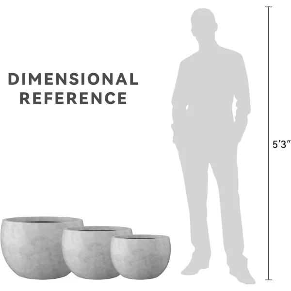 Kante 19.9",15.7",11.8" Dia Round Concrete Planter Set of 3, Outdoor/Indoor Large Bowl Plant Pots with Drainage Hole and Rubber Plug for Garden Patio Balcony Home, Pure White