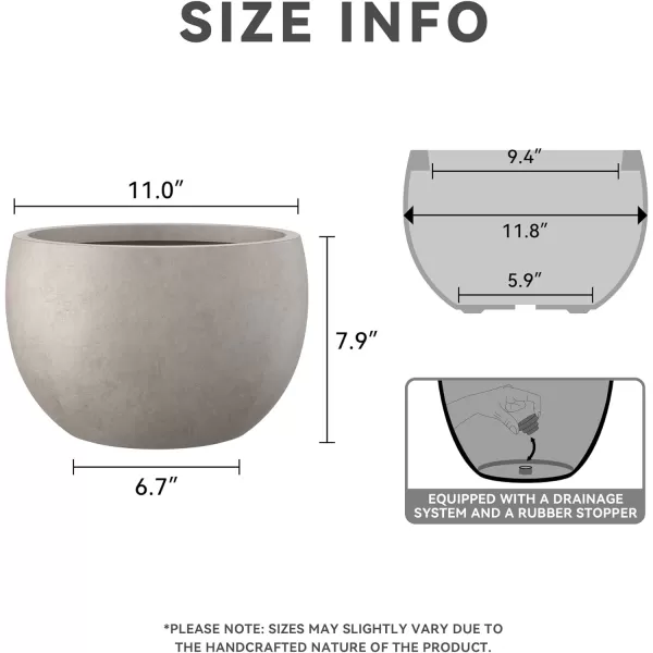 Kante 19.9",15.7",11.8" Dia Round Concrete Planter Set of 3, Outdoor/Indoor Large Bowl Plant Pots with Drainage Hole and Rubber Plug for Garden Patio Balcony Home, Pure White