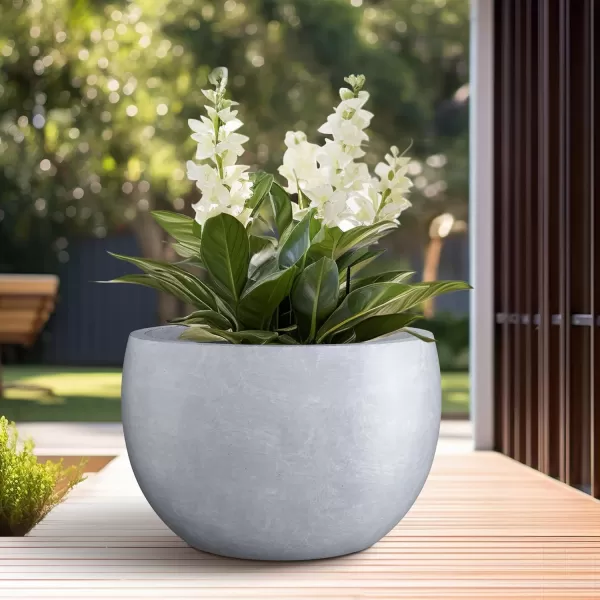 Kante 19.9",15.7",11.8" Dia Round Concrete Planter Set of 3, Outdoor/Indoor Large Bowl Plant Pots with Drainage Hole and Rubber Plug for Garden Patio Balcony Home, Pure White