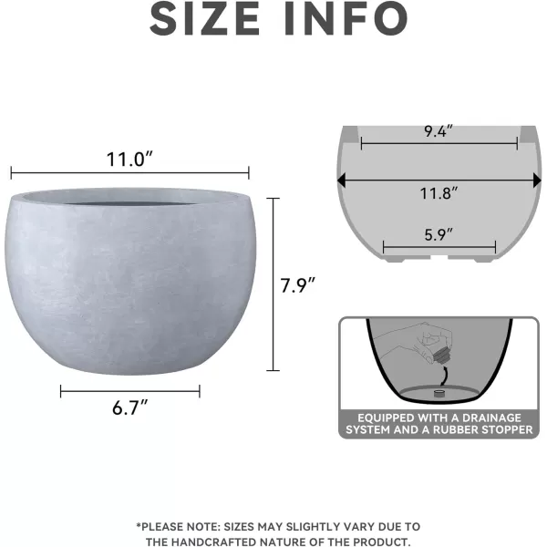 Kante 19.9",15.7",11.8" Dia Round Concrete Planter Set of 3, Outdoor/Indoor Large Bowl Plant Pots with Drainage Hole and Rubber Plug for Garden Patio Balcony Home, Pure White