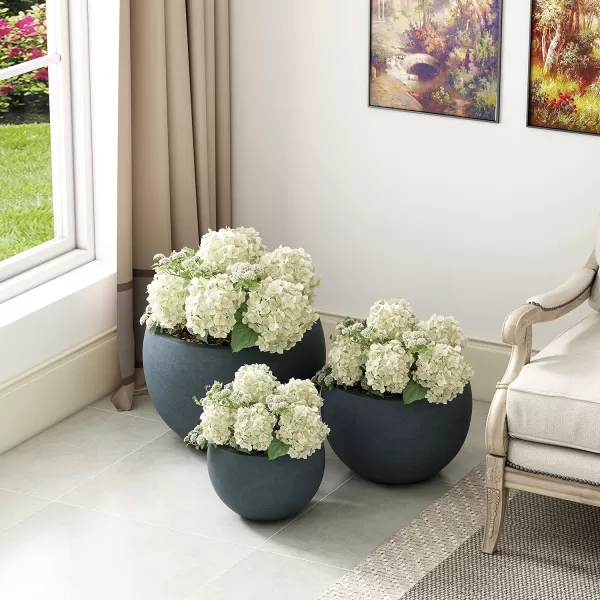 Kante 19.9",15.7",11.8" Dia Round Concrete Planter Set of 3, Outdoor/Indoor Large Bowl Plant Pots with Drainage Hole and Rubber Plug for Garden Patio Balcony Home, Pure White