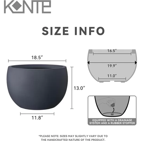 Kante 19.9",15.7",11.8" Dia Round Concrete Planter Set of 3, Outdoor/Indoor Large Bowl Plant Pots with Drainage Hole and Rubber Plug for Garden Patio Balcony Home, Pure White