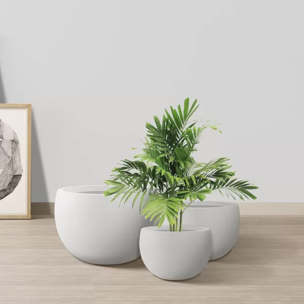Kante 19.9",15.7",11.8" Dia Round Concrete Planter Set of 3, Outdoor/Indoor Large Bowl Plant Pots with Drainage Hole and Rubber Plug for Garden Patio Balcony Home, Pure White
