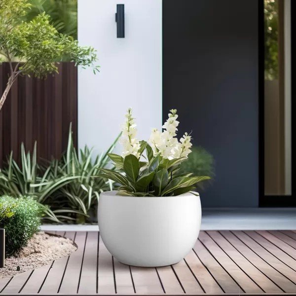 Kante 19.9",15.7",11.8" Dia Round Concrete Planter Set of 3, Outdoor/Indoor Large Bowl Plant Pots with Drainage Hole and Rubber Plug for Garden Patio Balcony Home, Pure White