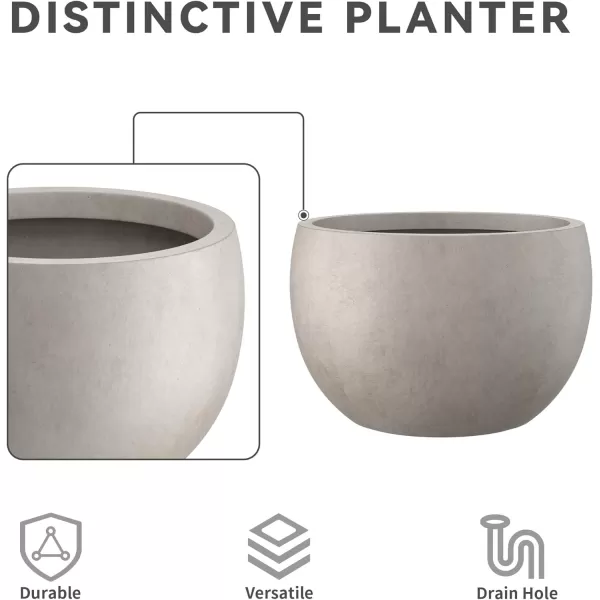 Kante 19.9",15.7",11.8" Dia Round Concrete Planter Set of 3, Outdoor/Indoor Large Bowl Plant Pots with Drainage Hole and Rubber Plug for Garden Patio Balcony Home, Pure White
