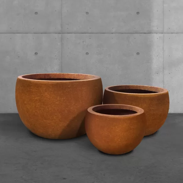 Kante 19.9",15.7",11.8" Dia Round Concrete Planter Set of 3, Outdoor/Indoor Large Bowl Plant Pots with Drainage Hole and Rubber Plug for Garden Patio Balcony Home, Pure White