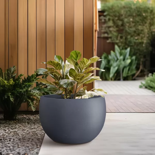 Kante 19.9",15.7",11.8" Dia Round Concrete Planter Set of 3, Outdoor/Indoor Large Bowl Plant Pots with Drainage Hole and Rubber Plug for Garden Patio Balcony Home, Pure White