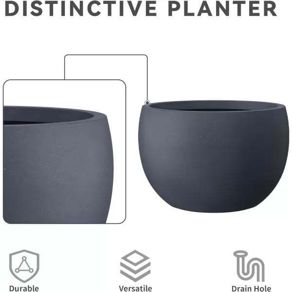 Kante 19.9",15.7",11.8" Dia Round Concrete Planter Set of 3, Outdoor/Indoor Large Bowl Plant Pots with Drainage Hole and Rubber Plug for Garden Patio Balcony Home, Pure White