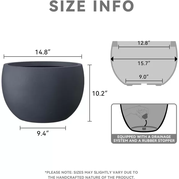 Kante 19.9",15.7",11.8" Dia Round Concrete Planter Set of 3, Outdoor/Indoor Large Bowl Plant Pots with Drainage Hole and Rubber Plug for Garden Patio Balcony Home, Pure White
