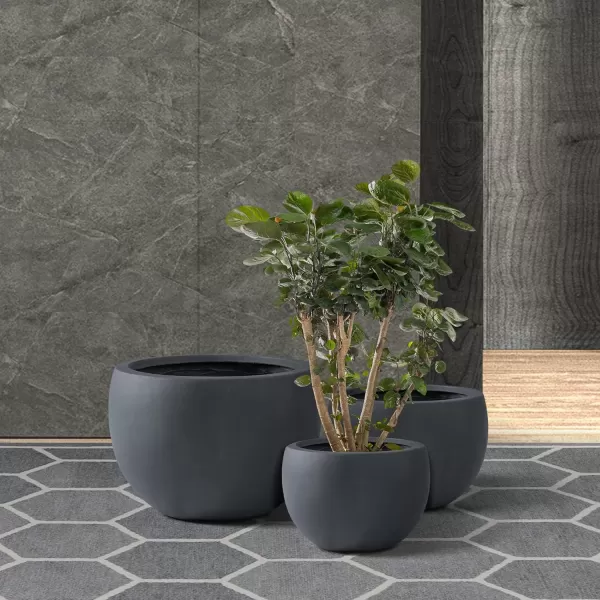 Kante 19.9",15.7",11.8" Dia Round Concrete Planter Set of 3, Outdoor/Indoor Large Bowl Plant Pots with Drainage Hole and Rubber Plug for Garden Patio Balcony Home, Pure White