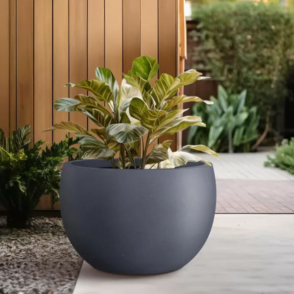 Kante 19.9",15.7",11.8" Dia Round Concrete Planter Set of 3, Outdoor/Indoor Large Bowl Plant Pots with Drainage Hole and Rubber Plug for Garden Patio Balcony Home, Pure White