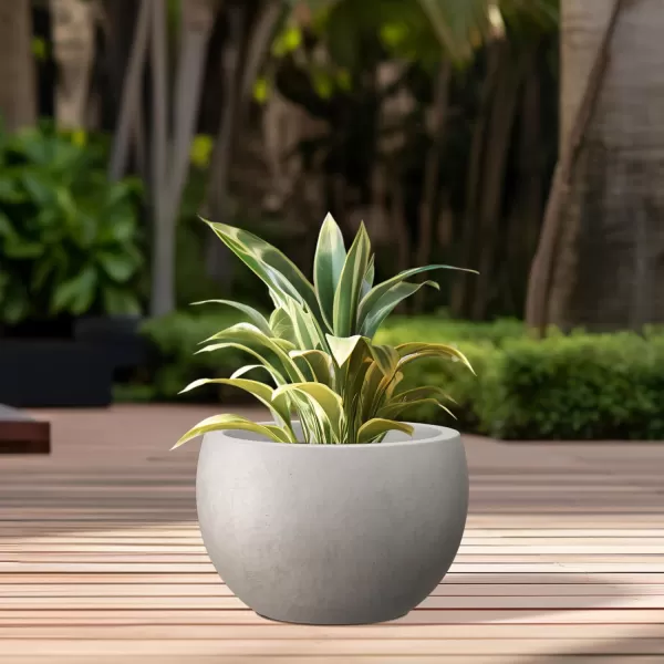 Kante 19.9",15.7",11.8" Dia Round Concrete Planter Set of 3, Outdoor/Indoor Large Bowl Plant Pots with Drainage Hole and Rubber Plug for Garden Patio Balcony Home, Pure White