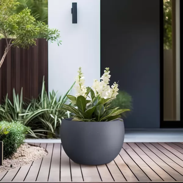 Kante 19.9",15.7",11.8" Dia Round Concrete Planter Set of 3, Outdoor/Indoor Large Bowl Plant Pots with Drainage Hole and Rubber Plug for Garden Patio Balcony Home, Pure White