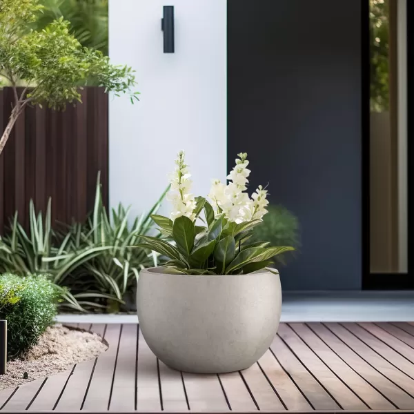 Kante 19.9",15.7",11.8" Dia Round Concrete Planter Set of 3, Outdoor/Indoor Large Bowl Plant Pots with Drainage Hole and Rubber Plug for Garden Patio Balcony Home, Pure White