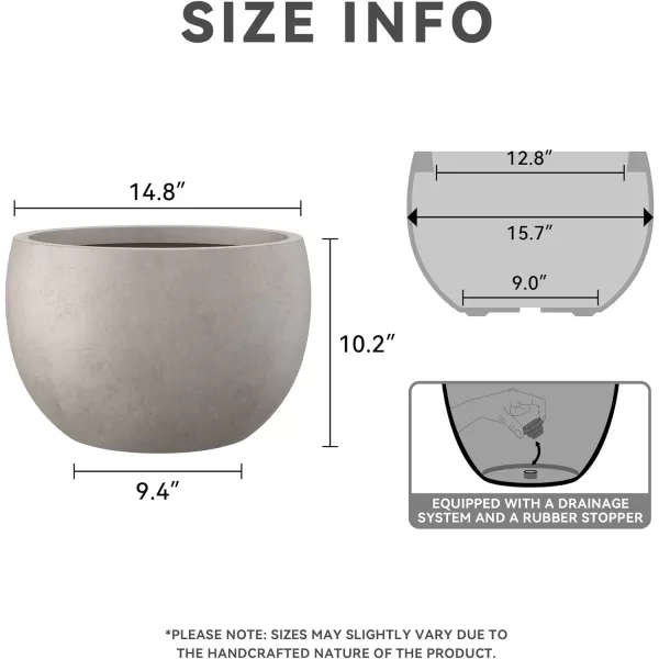 Kante 19.9",15.7",11.8" Dia Round Concrete Planter Set of 3, Outdoor/Indoor Large Bowl Plant Pots with Drainage Hole and Rubber Plug for Garden Patio Balcony Home, Pure White