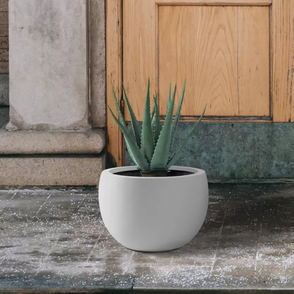 Kante 19.9",15.7",11.8" Dia Round Concrete Planter Set of 3, Outdoor/Indoor Large Bowl Plant Pots with Drainage Hole and Rubber Plug for Garden Patio Balcony Home, Pure White